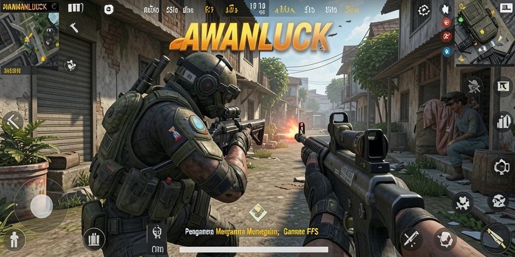 Tampilan gameplay menegangkan di <strong>AWANLUCK</strong> dengan aksi FPS yang mendebarkan.