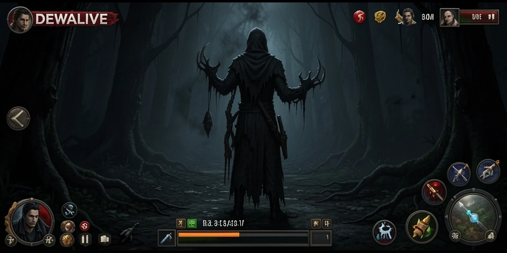 Screenshot gameplay DEWALIVE dengan suasana mencekam.