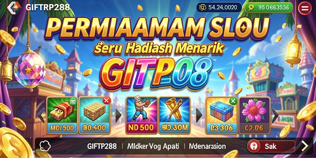 Tampilan gameplay Slot yang menarik dalam GIFTRP288 dengan simbol dan fitur bonus.