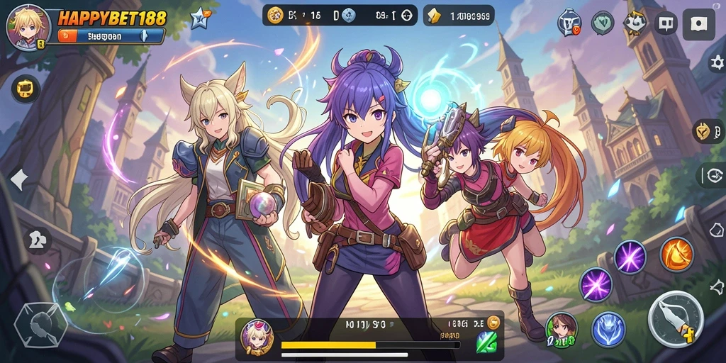Tampilan gameplay seru dari HAPPYBET188 dengan karakter Anime yang menarik.