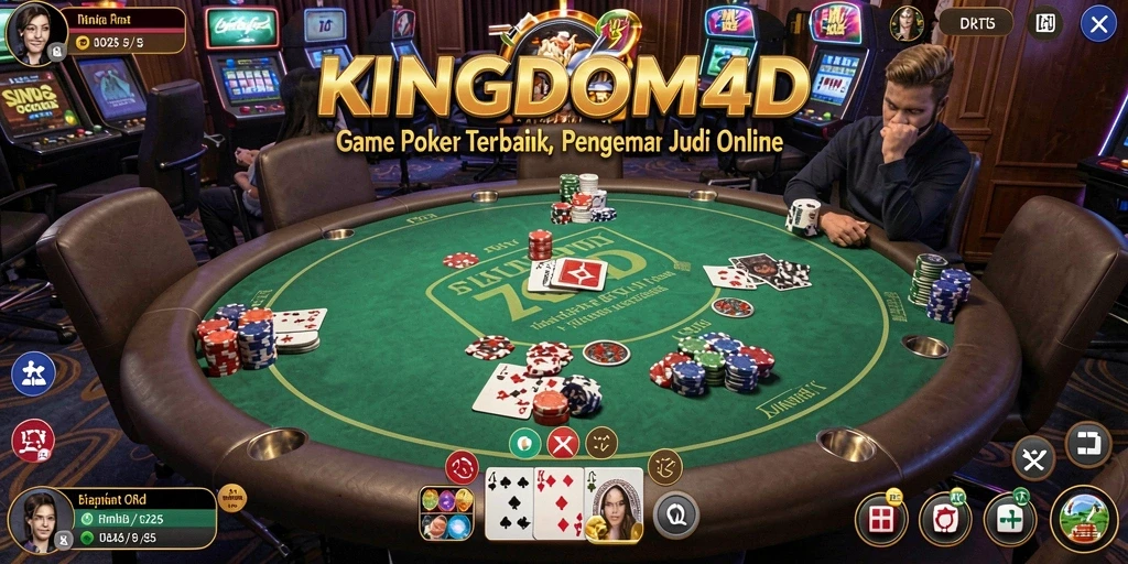 Tangkapan layar utama KINGDOM4D menampilkan momen seru dalam sebuah permainan Poker.