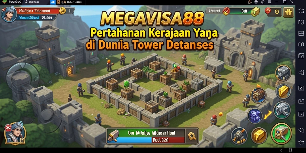 Tampilan gameplay <strong>MEGAVISA88</strong> yang menampilkan strategi menara bertahan.