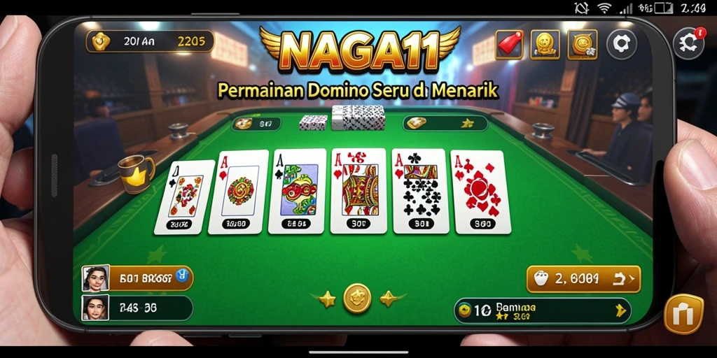 Tampilan gameplay seru pada NAGA11 dengan suasana permainan Domino yang menarik.