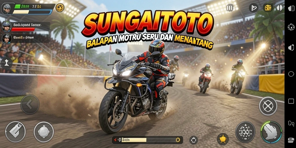 Screenshot gameplay SUNGAITOTO menampilkan balapan motor yang intens dengan grafis tajam.