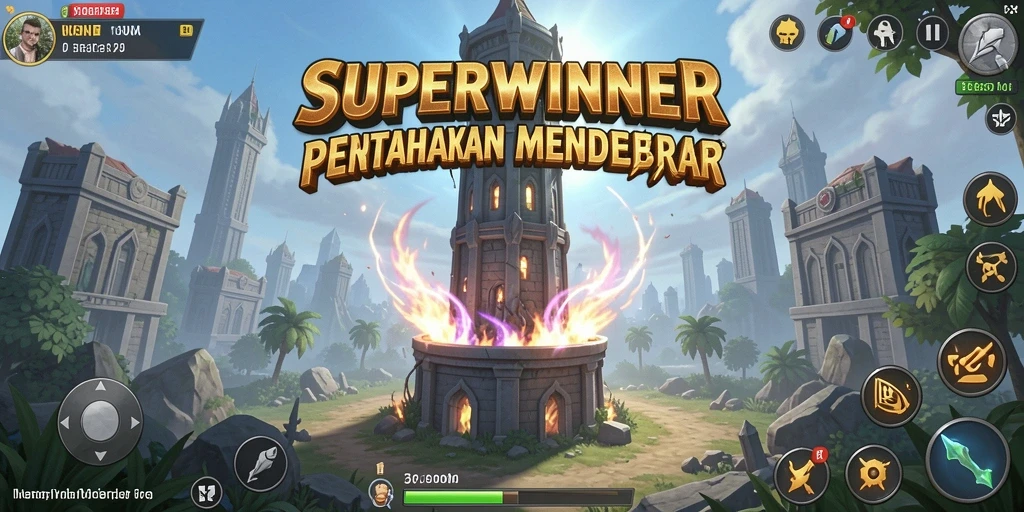 Tampilan menakjubkan dari gameplay Tower Defense SUPERWINNER.